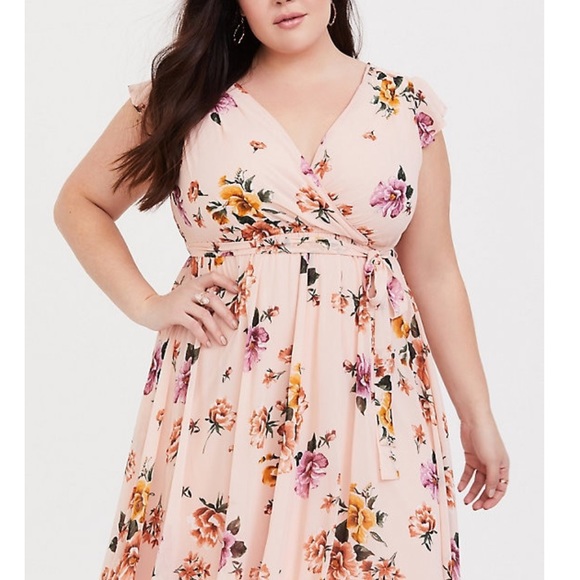 BLUSH PINK FLORAL CHIFFON HI-LO DRESS - Picture 3 of 6